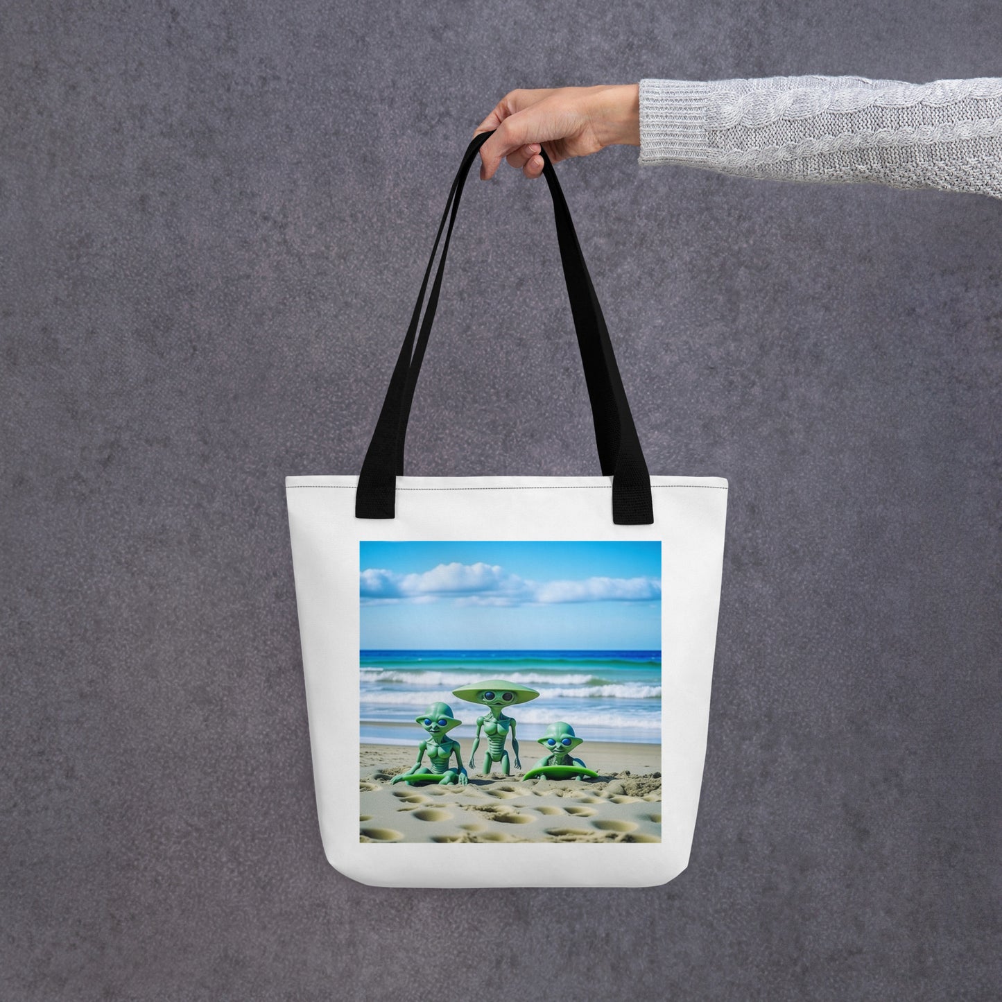 Alien Family on Vacation at the Beach - Tote Bag