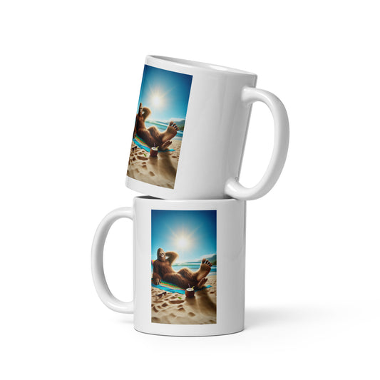 Bigfoot Relaxing on the Beach - Ceramic Coffee Mug