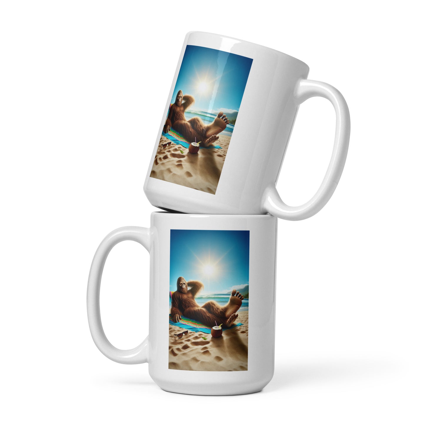 Bigfoot Relaxing on the Beach - Ceramic Coffee Mug