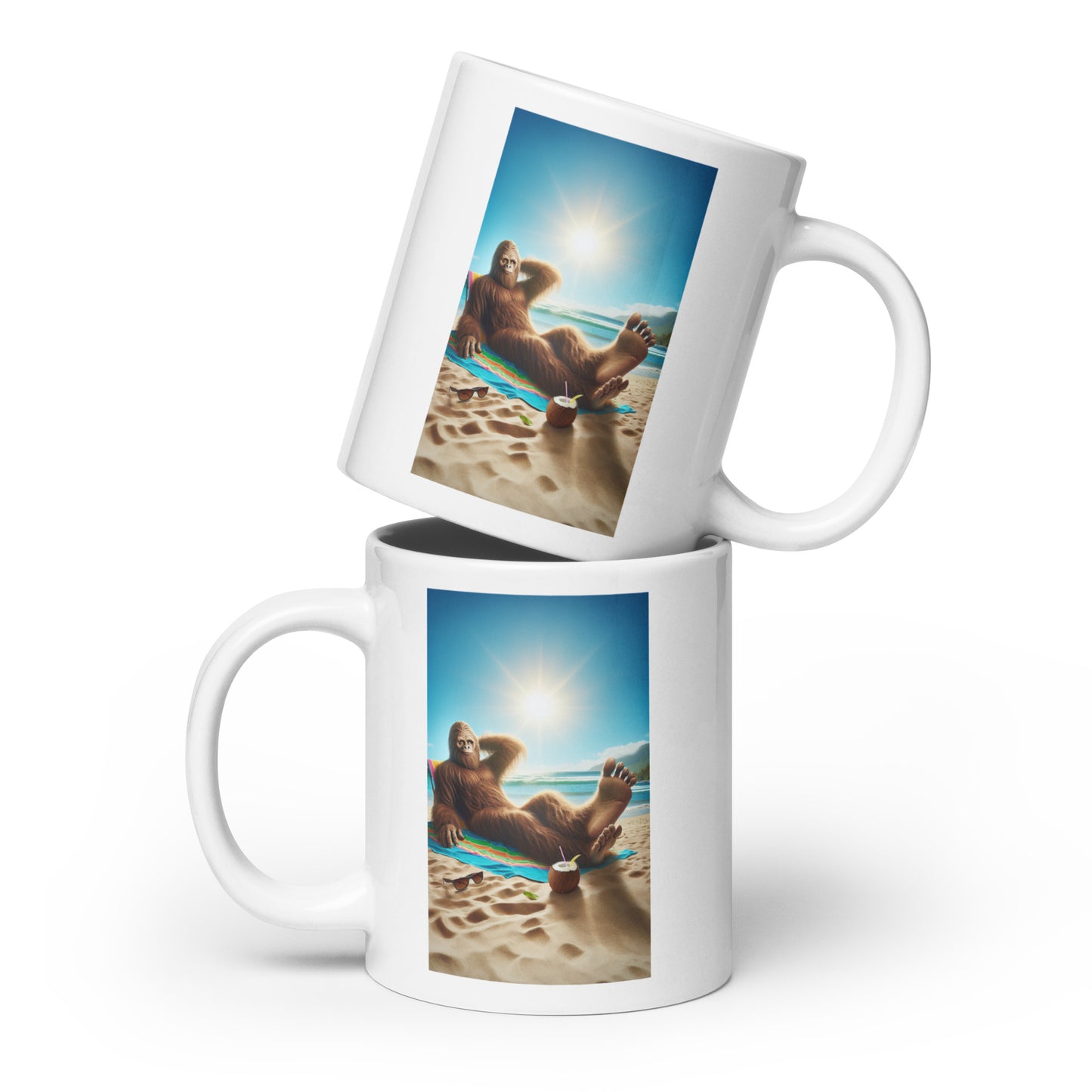 Bigfoot Relaxing on the Beach - Ceramic Coffee Mug