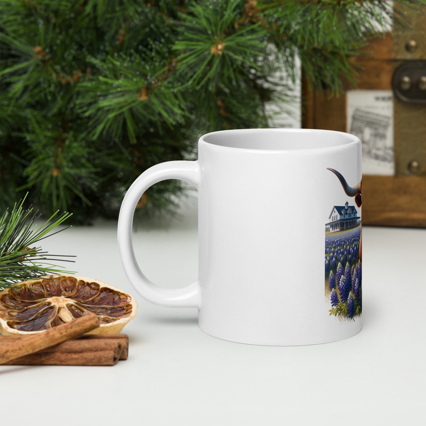 Longhorn resting in Bluebonnets - Ceramic Coffee Mug